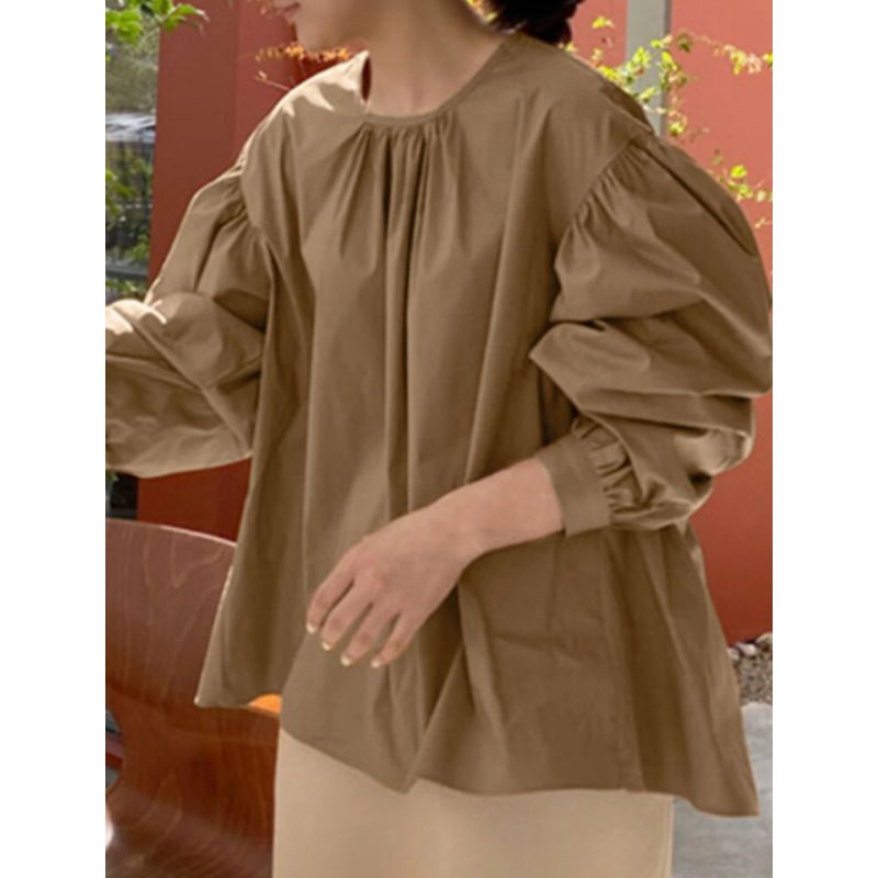 ZANZEA Blouse wanita import elegan motif lipit lengan panjang jumbo S-5XL