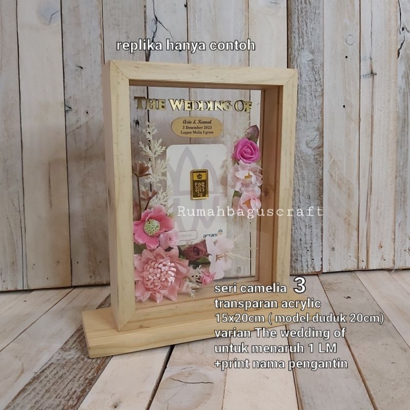 frame acrylic seri camelia 3 /mahar/kado logam mulia