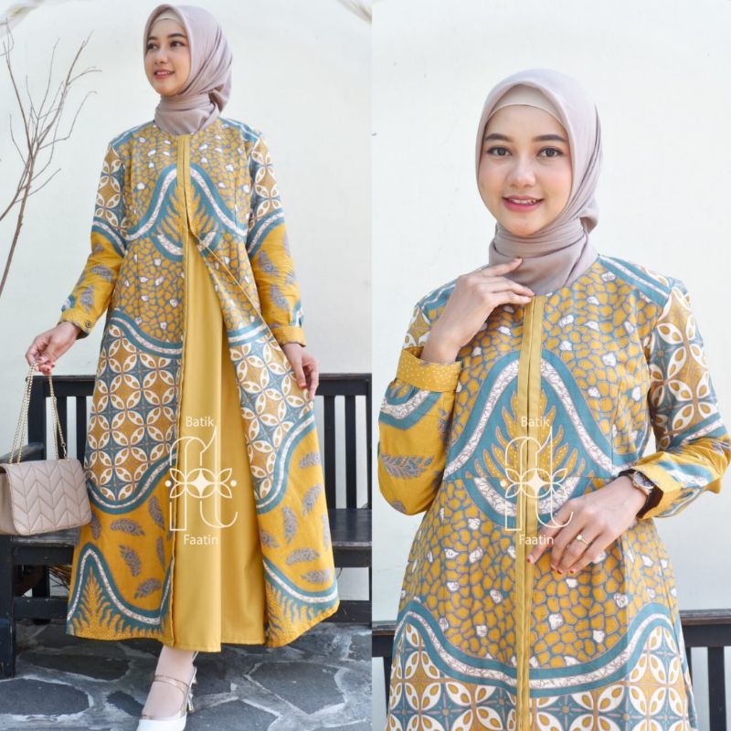 BATIK FAATIN | Gamis Batik Couple Kombinasi Polos Toyobo Belah Premium Modern Batik Wear