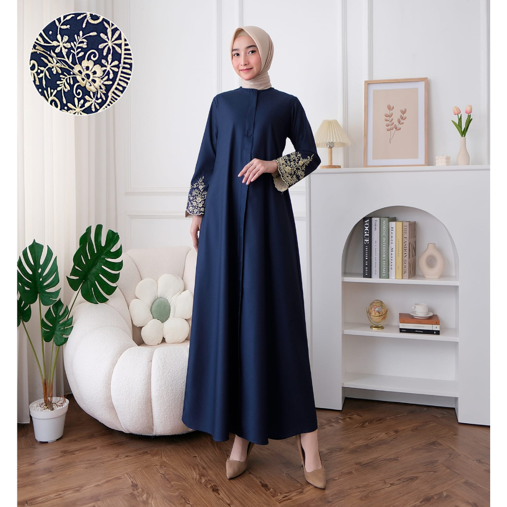 ASMA DRESS - gamis toyobo polos mix bordir, gamis simple elegant
