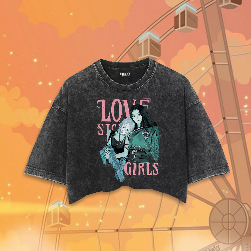 Fiego "BLACKPINK LOVE SICK GIRLS 2" | Premium All Size Crop Top | Stone Wash | Crop Tee | Crop Top L