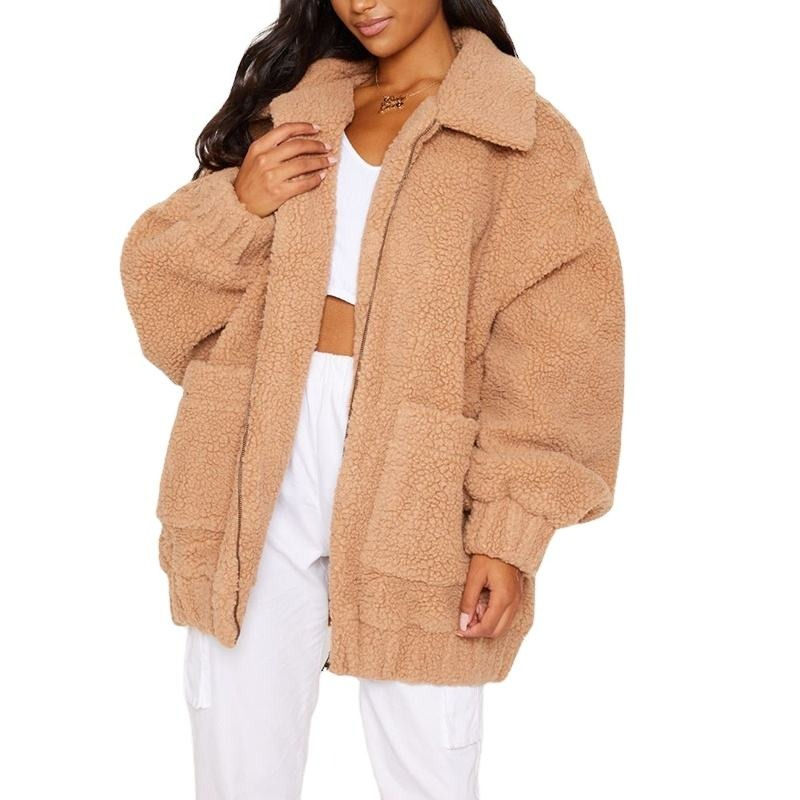 READY SWEATER JAKET BULU WANITA / JAKET SHERPA SAKU BAHAN BULU DOMBA IMPORT TEBAL