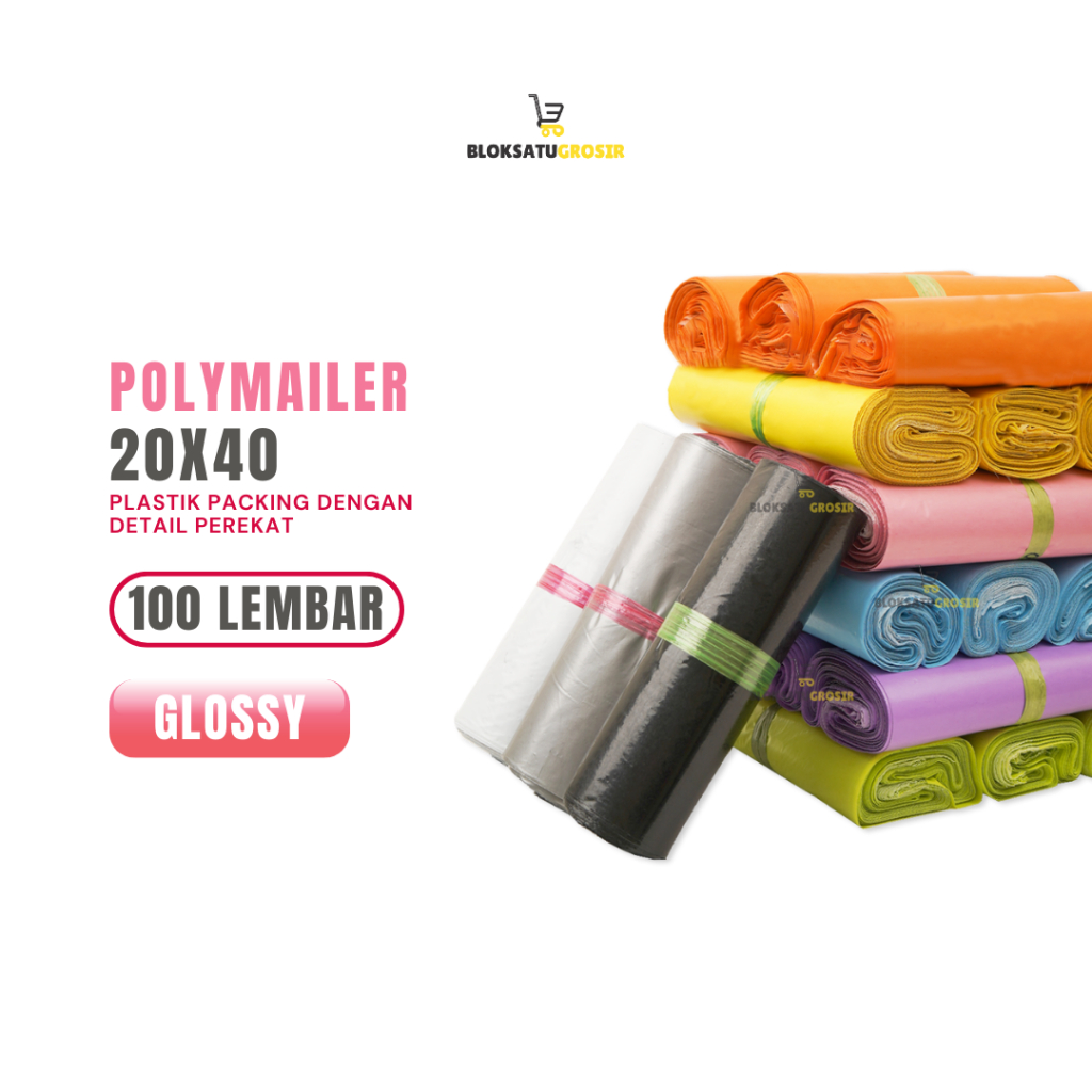 

Plastik Packing / Polymailer Warna Premium Glossy A 20x40 cm isi 100 lembar Plastik Packing Kurir Lem Perekat