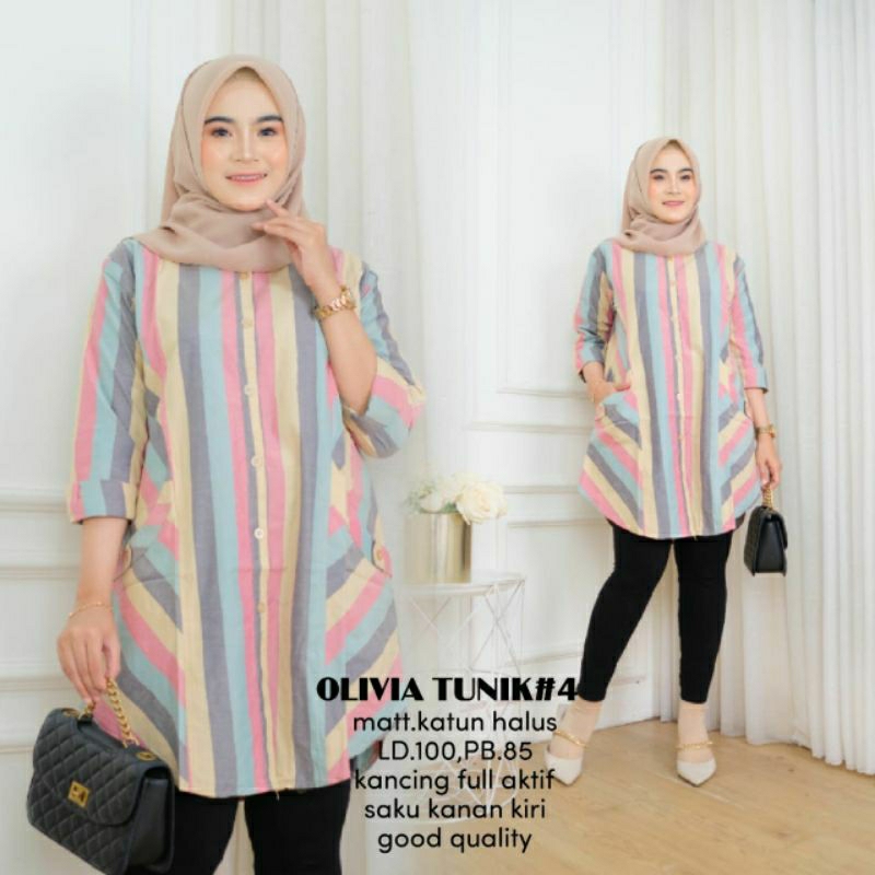 TKG - OLIVIA TUNIK Katun Salur Jumbo LD110 Wanita Kekinian Murah Bisa Cod by Mumu Fashion Solo