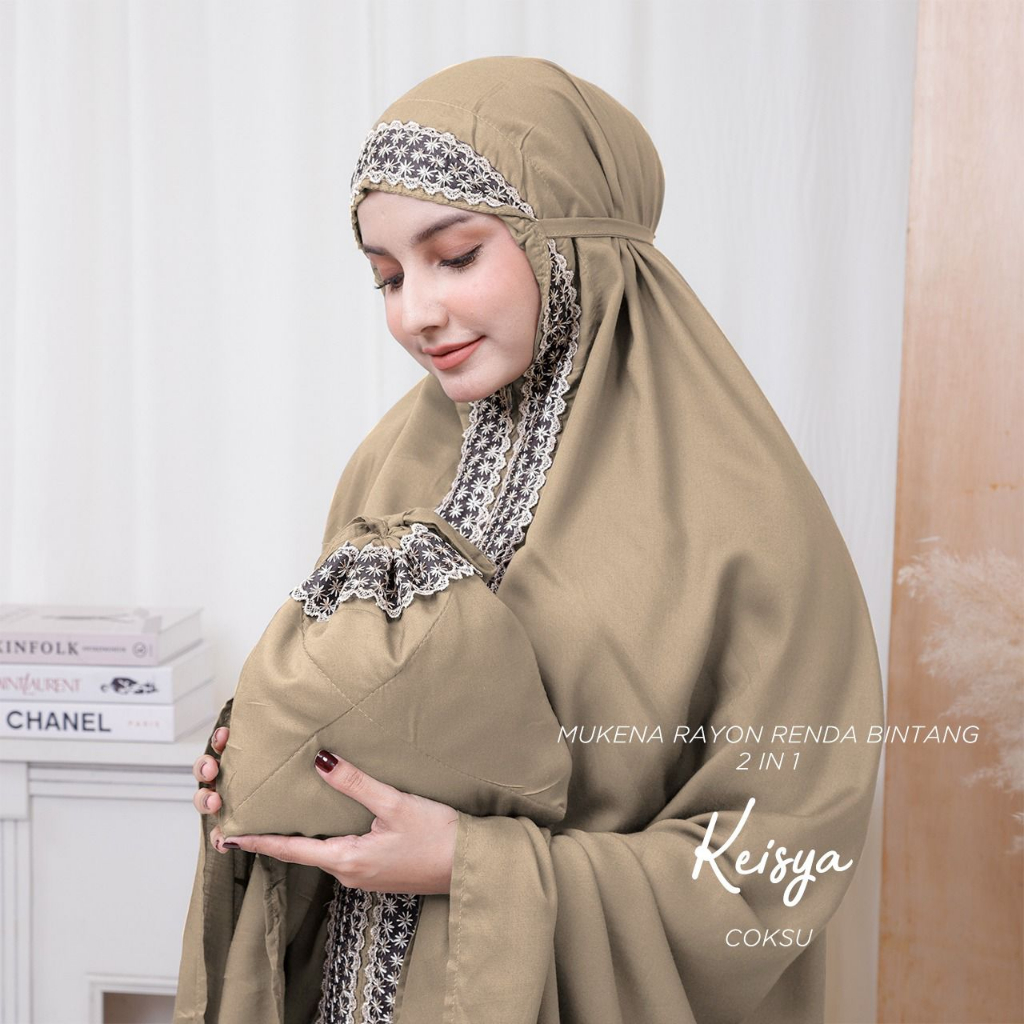 MUKENA BALI TASIK - MUKENA DEWASA JUMBO RAYON RENDA BINTANG 2 IN 1 KEISYA