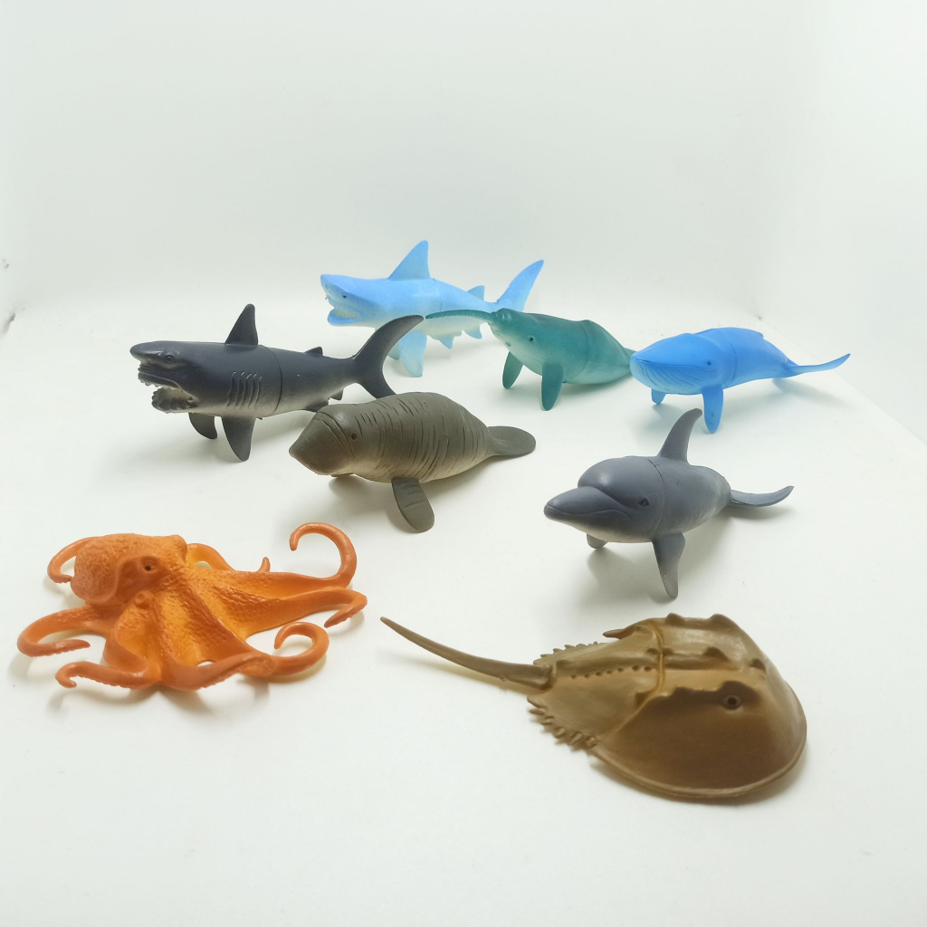 RB22 Mainan Anak Hewan Karet Laut Under Water World Figure Ikan Lumba Paus Gurita Triops Hiu Duyung