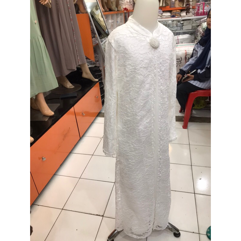 Gamis anak Makkah cerruty ciffon penuh borkat putih 193 Model Simpel Terbaru 2023 Dress anak Muslim