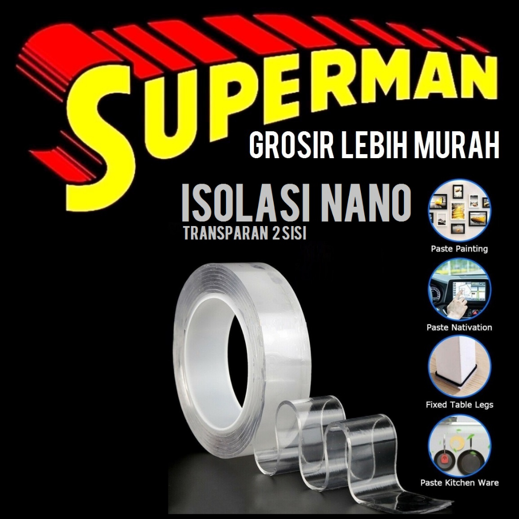 

ISOLASI TRANSPARAN BENING lebar 3cm 100cm besar lebar panjang double tape bening 2 sisi nano gel isolasi ajaib serbaguna tape supermanjogja superman jogja