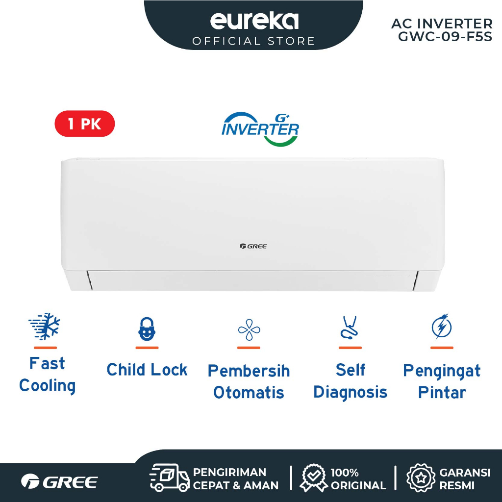 GREE AC 1PK Inverter  F5S Series - ac 1 pk - GWC-09F5S - With Smart Cleaner System & Power Drop