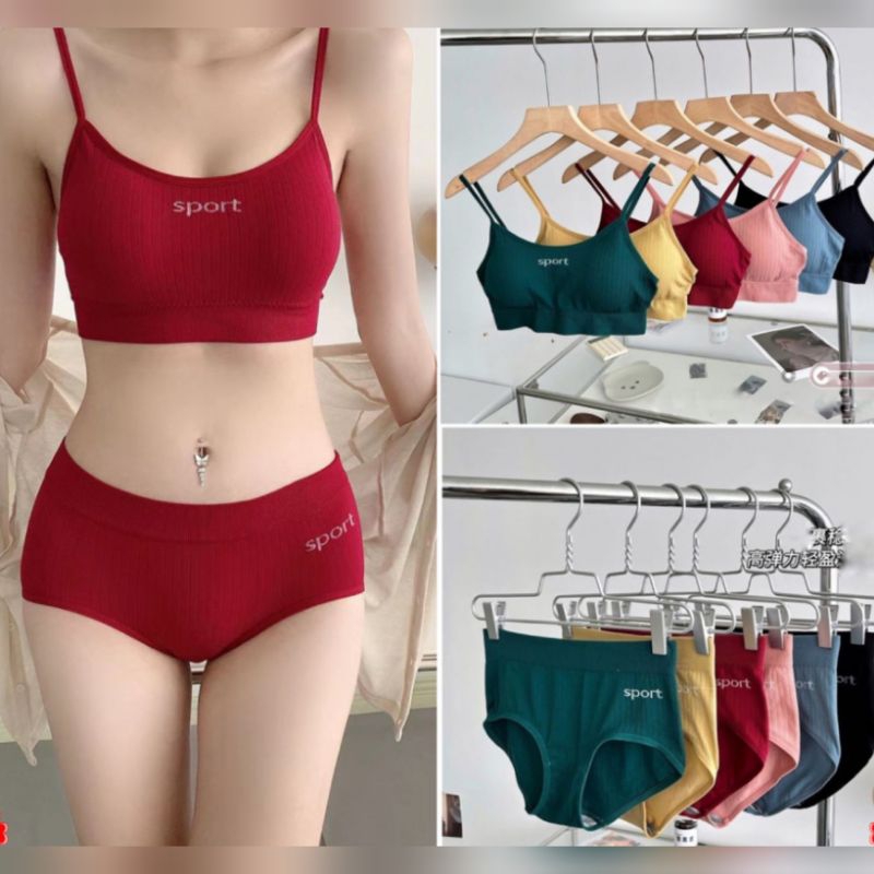 (BR-12) Bra set setelan olahraga wanita Bra dan CD set Bra set CD set sport bra set