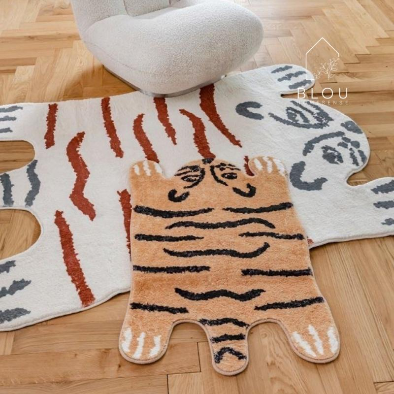 Blou Keset karpet bulu lembut motif Tiger macan lucu unik aesthetic anti slip