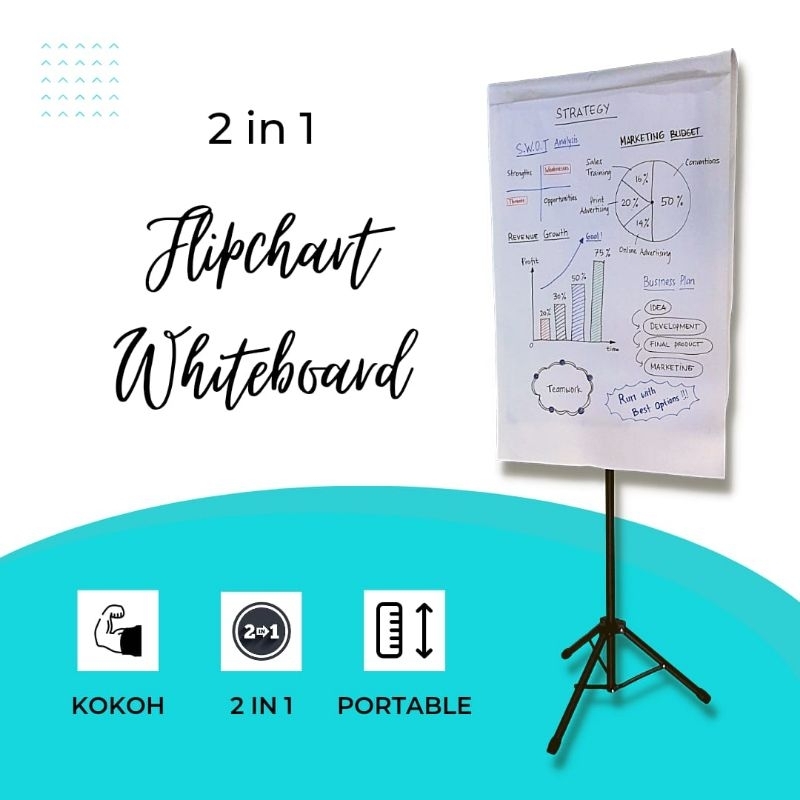 PAPAN TULIS FLIPCHART 2 IN 1 STANDING WHITEBOARD PORTABLE ADJUSTABLE