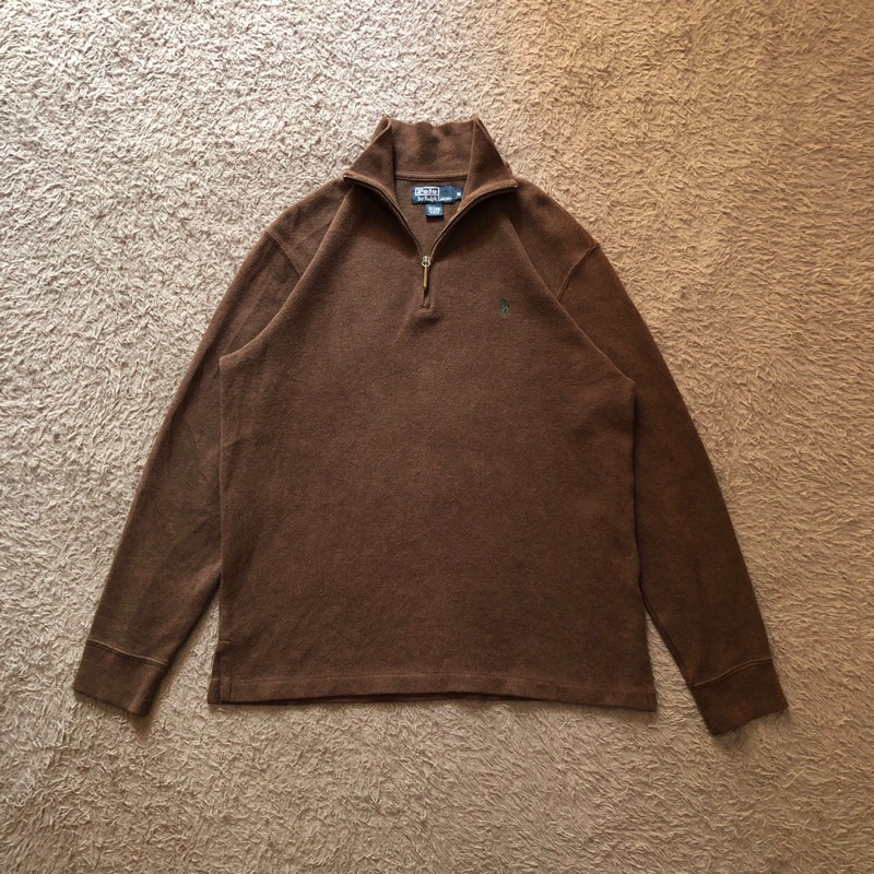 Polo Ralph Lauren Halfzip Vintage Pullover Brown Original - Polo Half Zip Quarter Zip Coklat