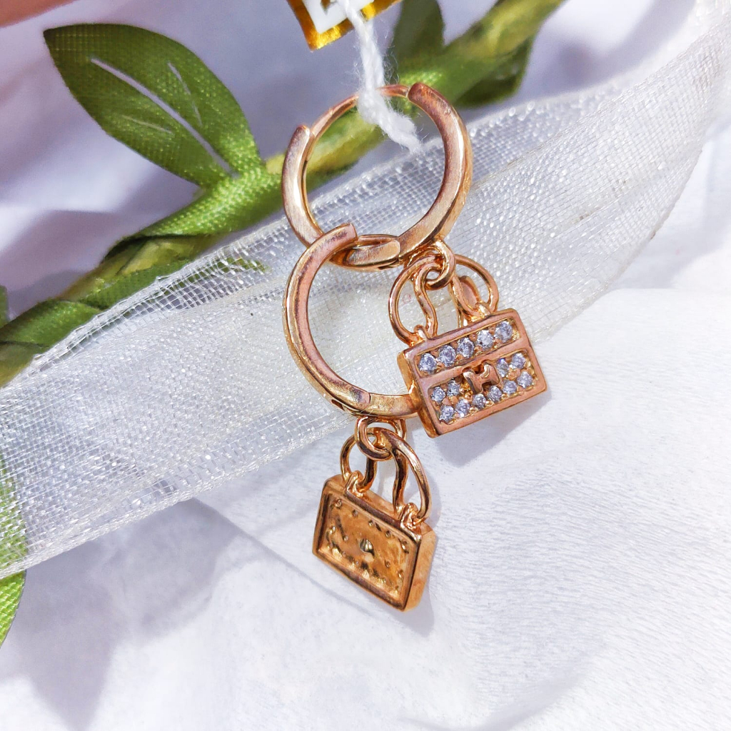 Anting jepit bulat tas mata putih emas asli 8k