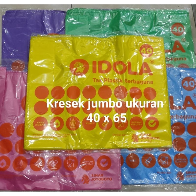 Kresek jumbo tebal / kresek jumbo idola / kresek warna warni Merk idola ukuran 40*65*02