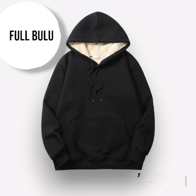 ( Full bulu ) Sweater Hoodie Sherpa Bulu tebal, Hoodie Polos Pria Wanita ,Sweater Musim Dingin, Swea