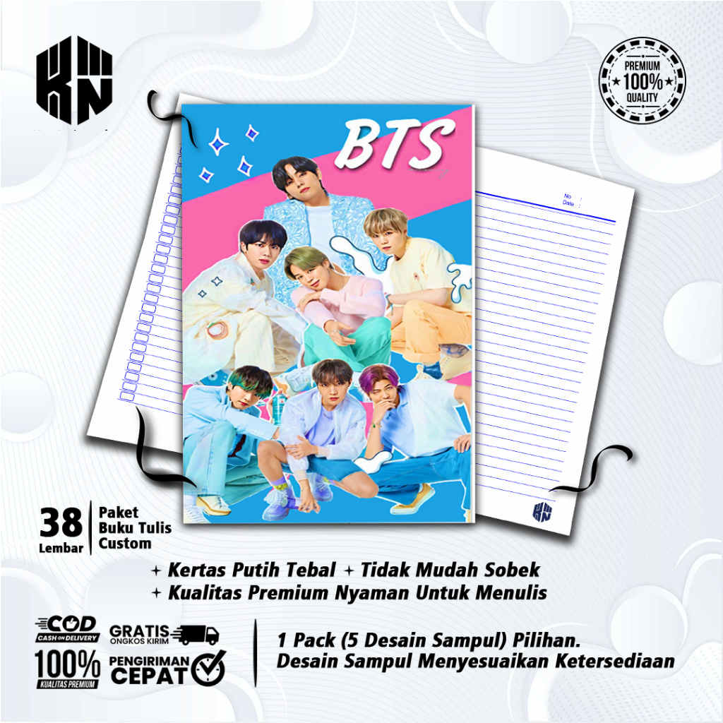

Buku Tulis Sekolah Custom Tema BTS Bergaris 38 Lembar 1 Pak Isi 5 Buku/ Buku Tulis Anime/ Buku Aesthetic/ Buku Catatan