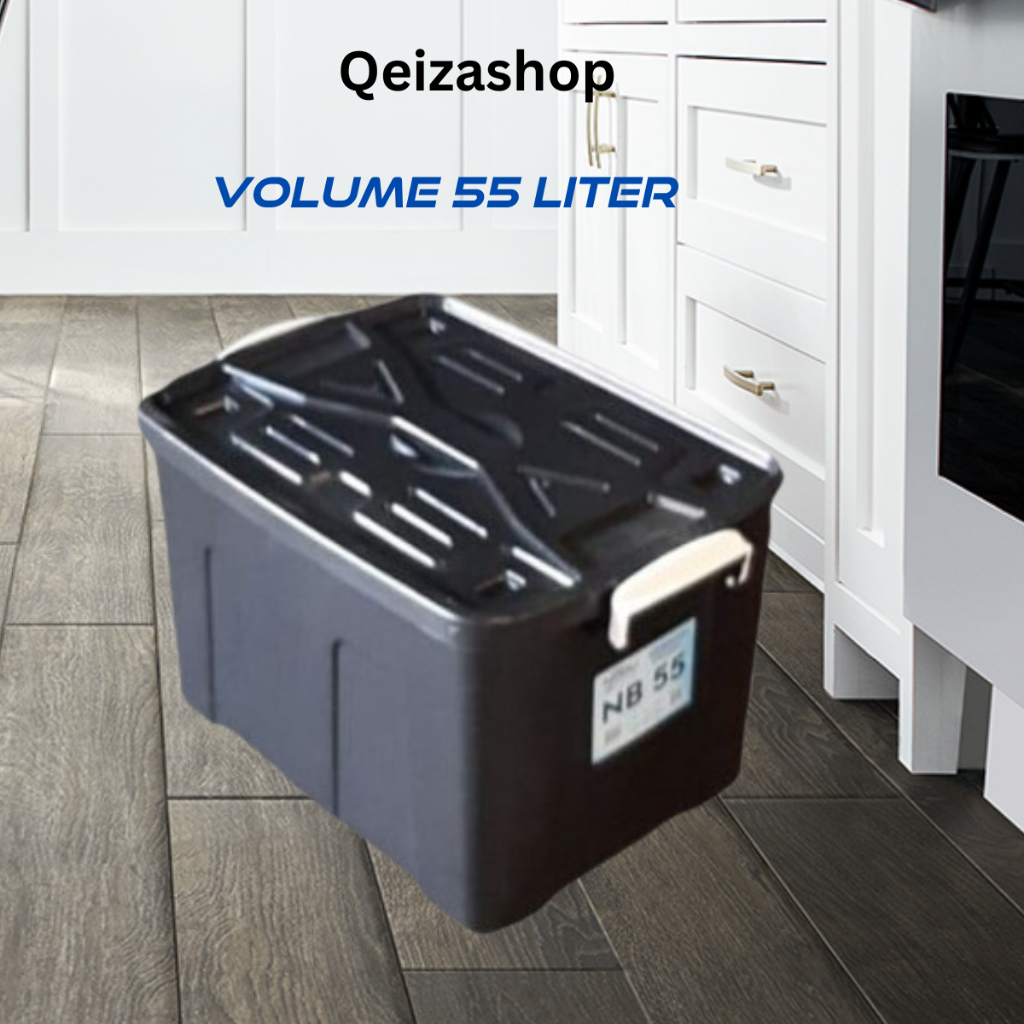 CONTAINER BOX SERBAGUNA 55 LITER HITAM/BLACK DENGAN RODA YANG KUAT DAN KOKOH/TEMPAT PENYIMPANAN SERB