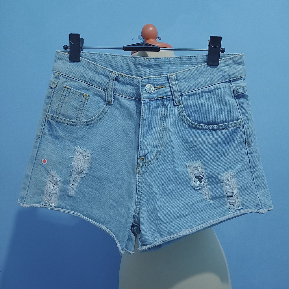 BJ025 HOTPANTS JEANS celana pendek short hot pants wanita dewasa light blue biru denim hw highwaist 
