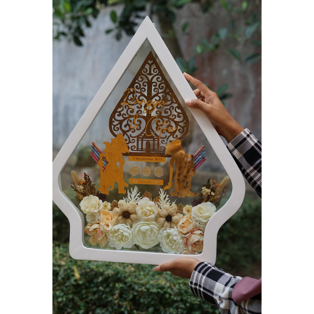 Mahar Frame Gunungan Wayang Tetes Air Ukuran 50x40 Mahar Pernikahan