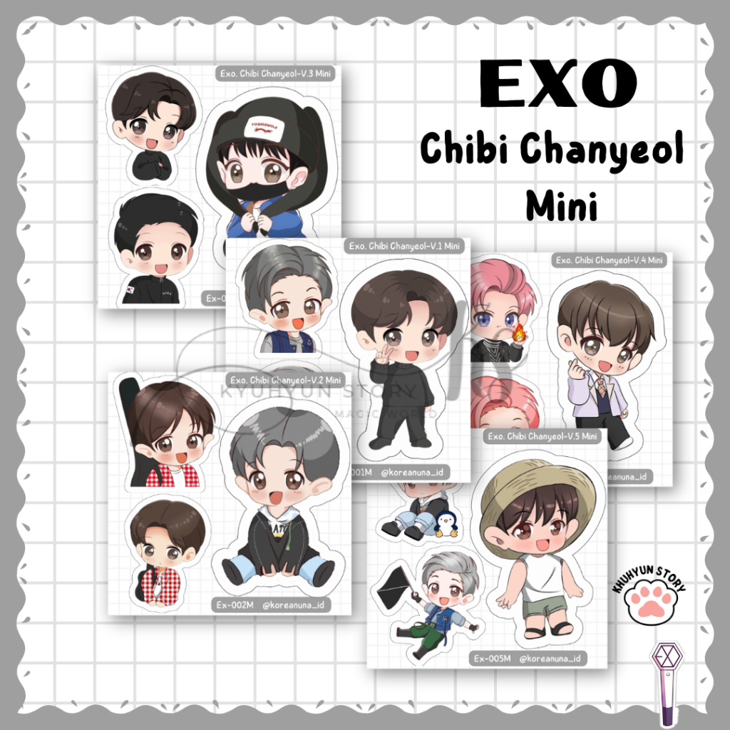 Sticker Kpop Exo Chanyeol Chibi Kartun Lucu Aesthetic Stiker Deco Laptop Hp Buku Note Memo Botol Mur