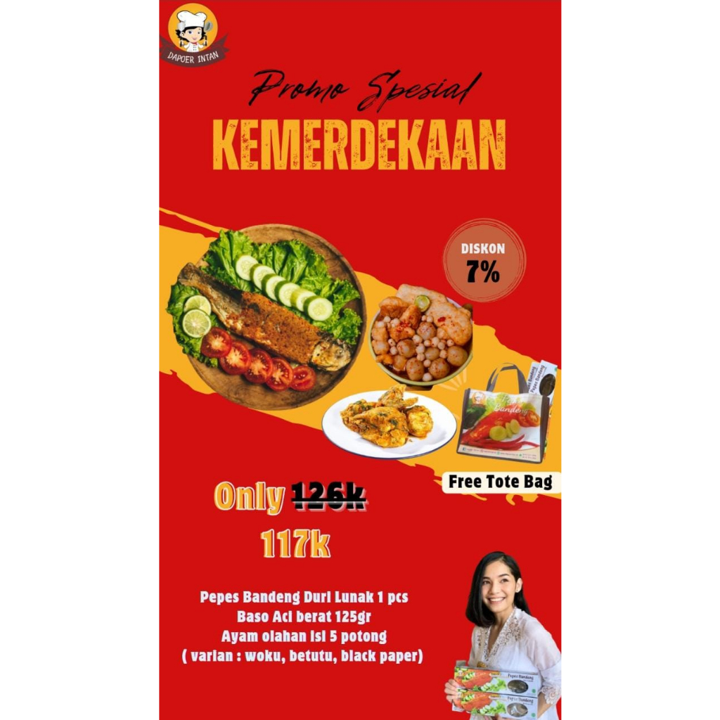 

Dapoer intan Promo kemerdekaan pepes bandeng duri lunak ayam betutu baso aci free totebag