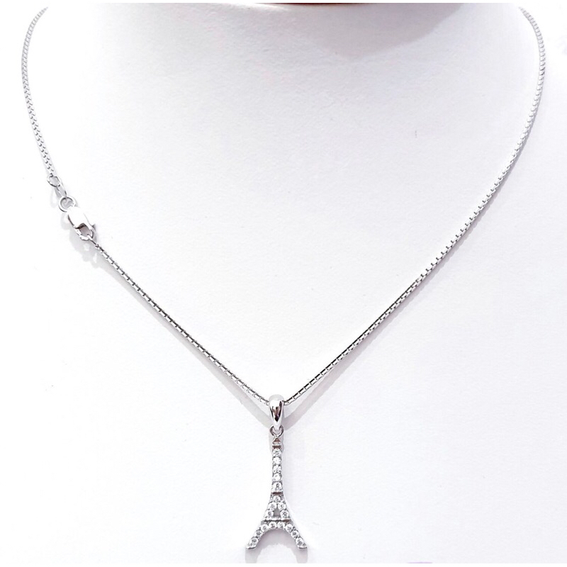 Kalung liontin eiffel kalung cewek kalung pria perak 925 lapis emas putih