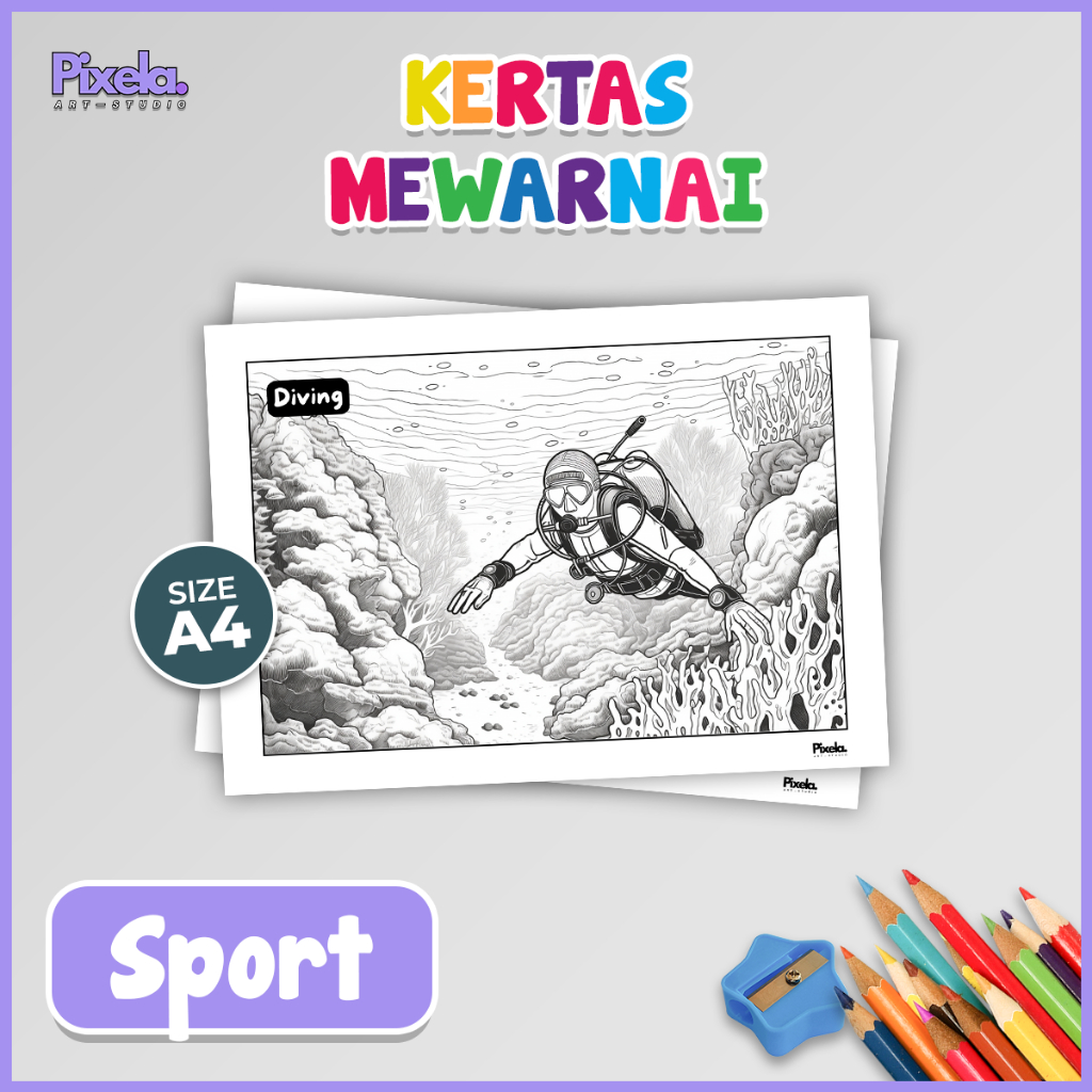 

Kertas Gambar Mewarnai Anak Seri Sports / Olahraga Paketan isi 5 Lembar ukuran A4 Murah Lucu Lengkap