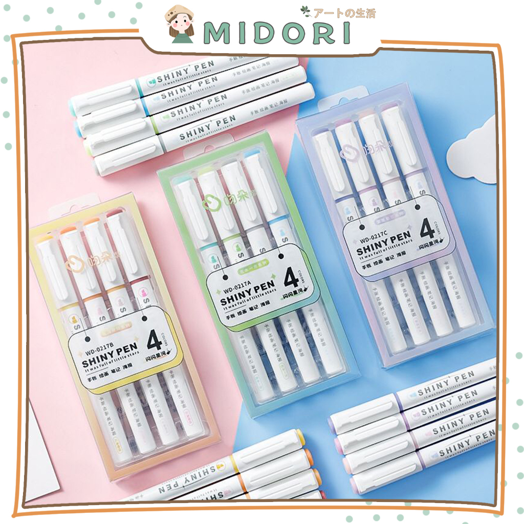 [MIDORI] 1Set SHINY PEN HIGHLIGHTER Warna Set Glitter Colour Pen Pensil Warna Series - D0050