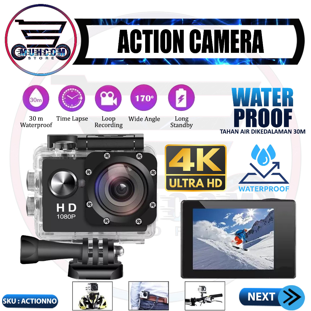 Kamera Digital Action Camera Kogan Full HD 1080P DV Case Waterproof 30 Meter ACC Lengkap 12Mp Mega P