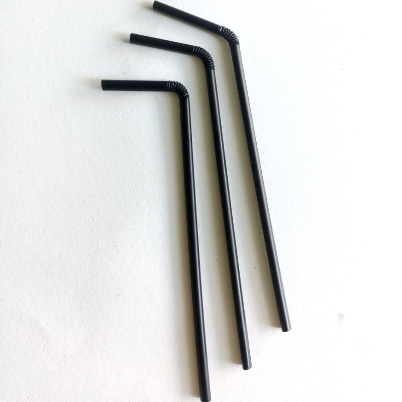 Sedotan Plastik Bengkok Warna Hitam dan Putih 100 g