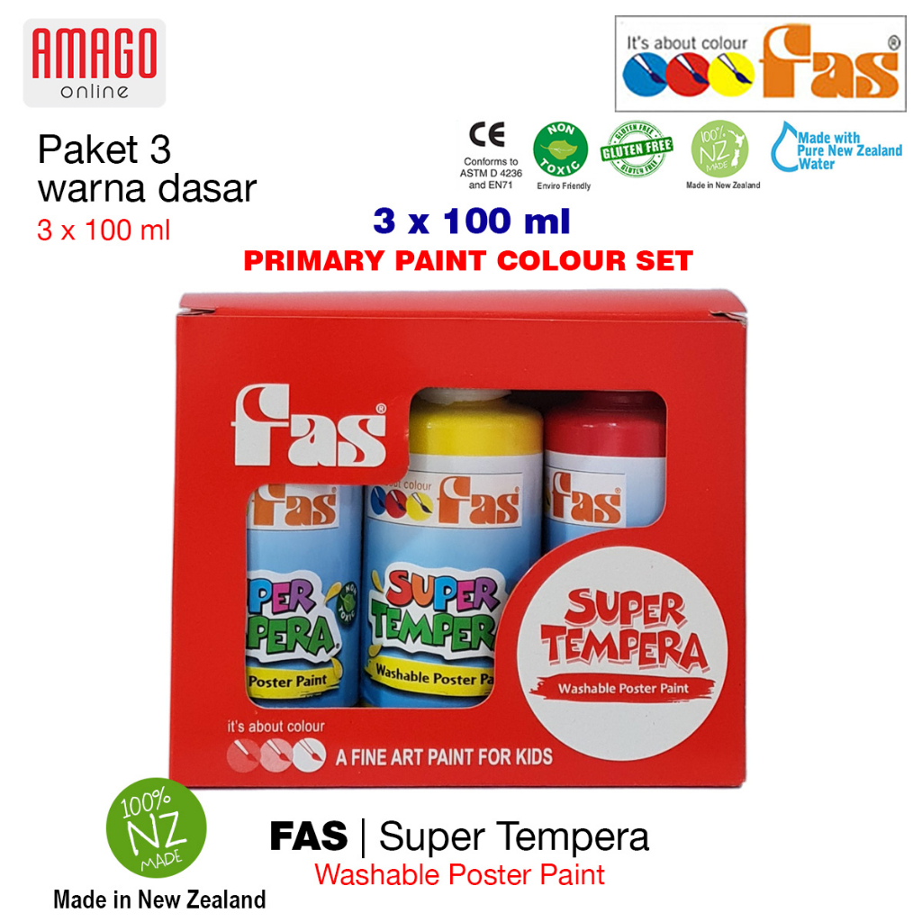 

FAS Super Tempera Primary Colour Set - Cat Lukis Sekolah - Paket 3 Warna Dasar Yellow Blue Red 3x100