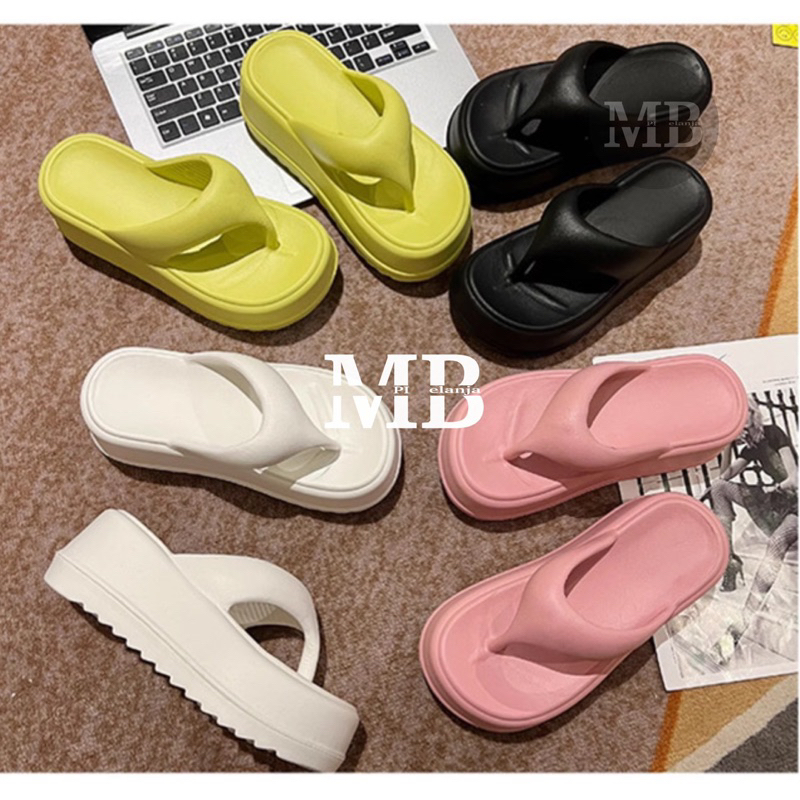 BALANCE SANDAL JELLY IMPORT WANITA DEWASA WEDGES TEBAL EVA RUBBER TINGGI JEPIT POLOS