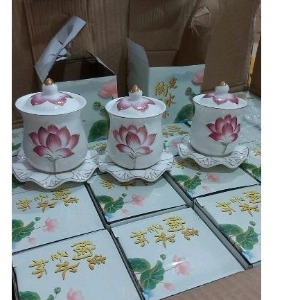 Gelas keramik sembahyang Teratai/ Cangkir keramik sembahyang Teratai besar