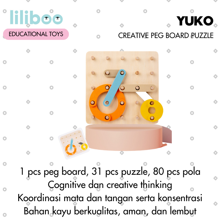 LILIBOO YUKO Mainan Edukasi Anak Montessori Kayu Creative Peg Board Puzzle