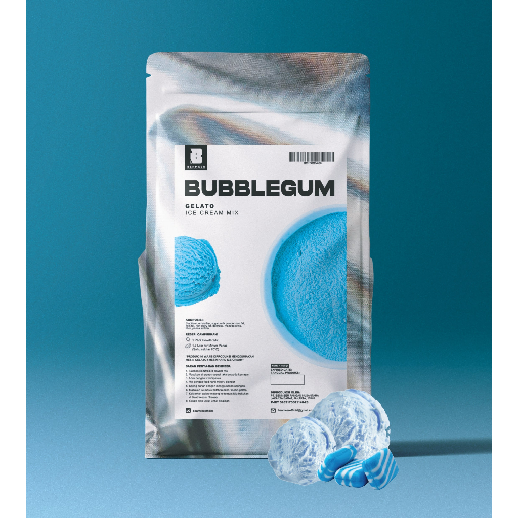 

BENMEER Bubble Gum Bubuk Powder Gelato dan Hard Ice Cream Italian (Ice Cream Mix Instant)