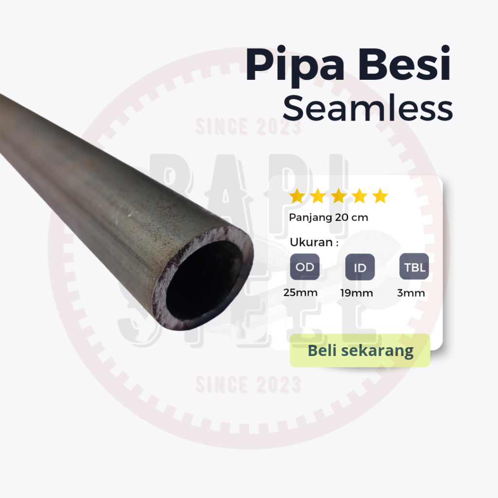 pipa besi seamless OD 25mm ID 19mm tebal 3mm