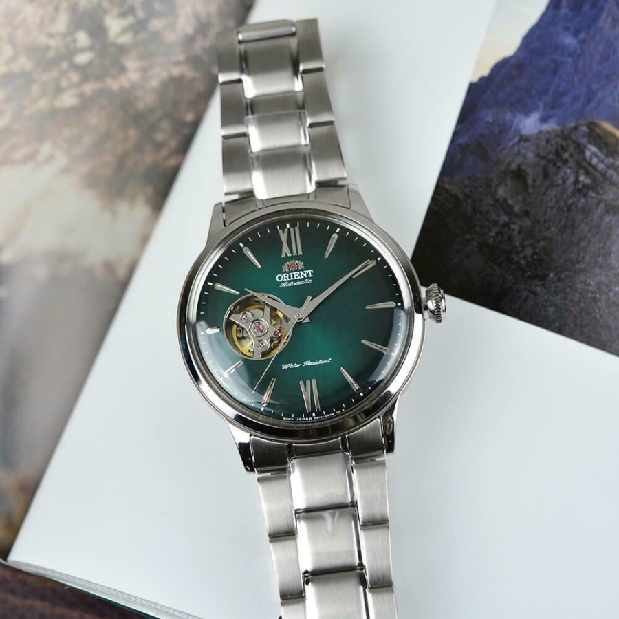 100% original ORIENT RA-AG0026E10B AUTOMATIC OPEN HEART GREEN DIAL STAINLESS STEEL