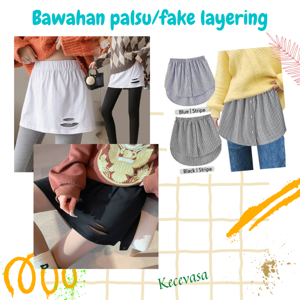 BAWAHAN PALSU FAKE LAYERING ROK MINI PALSU SAMBUNGAN BAJU FAKE SKIRT KOREAN STYLE