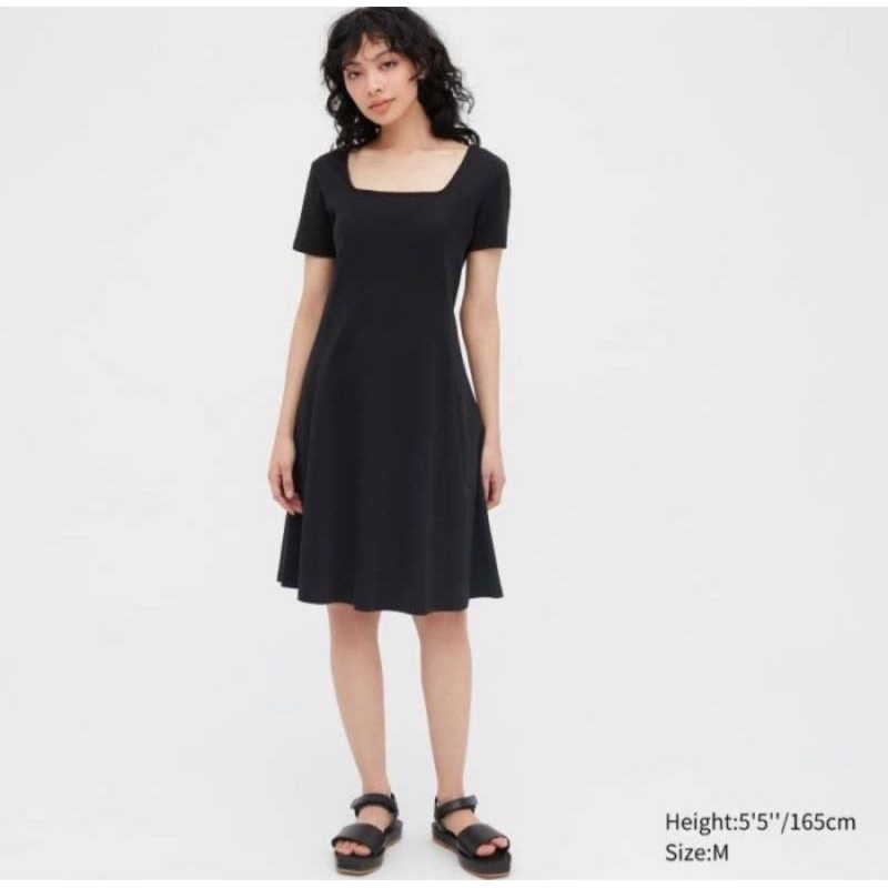 Uniqlo Square Neck Short Sleeve Flare Dress Size L