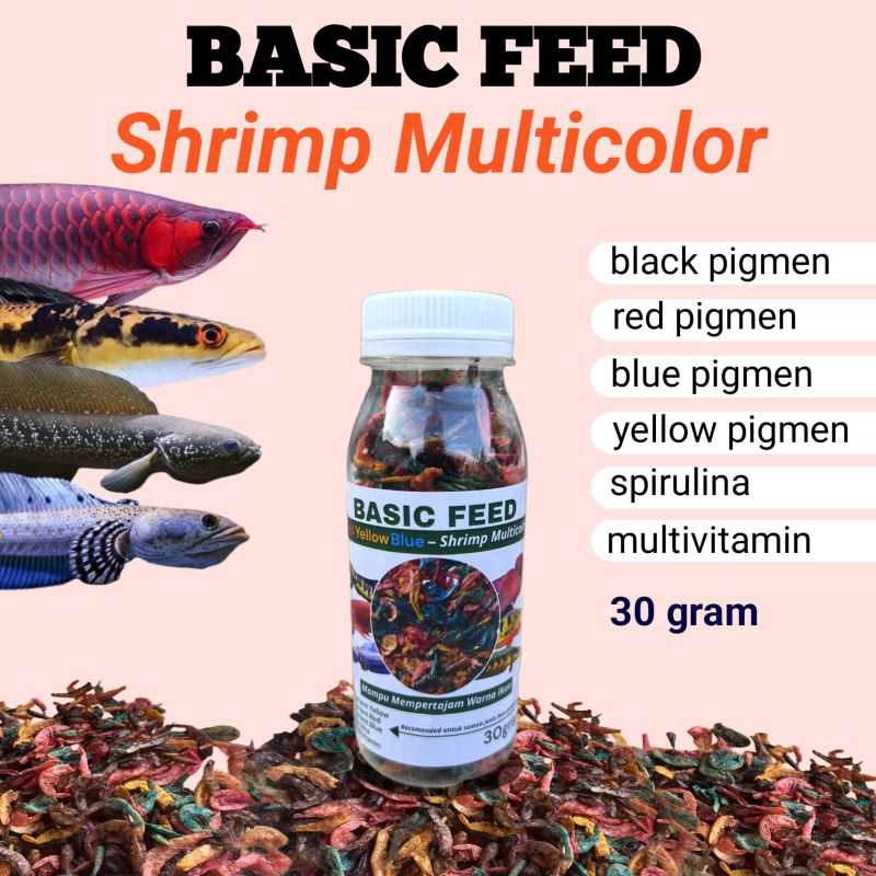udang multicolor varian mix red yellow blue black 30gram pakan ikan channa yellow sentarum red barit