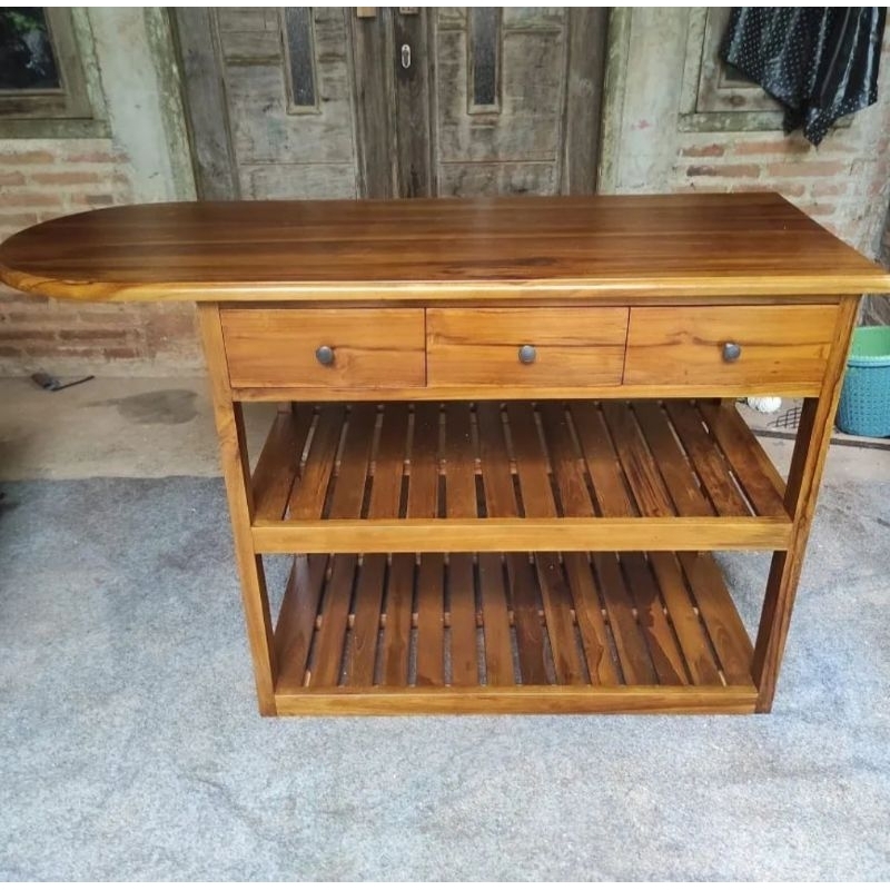 Meja setrika oval & laci kayu jati