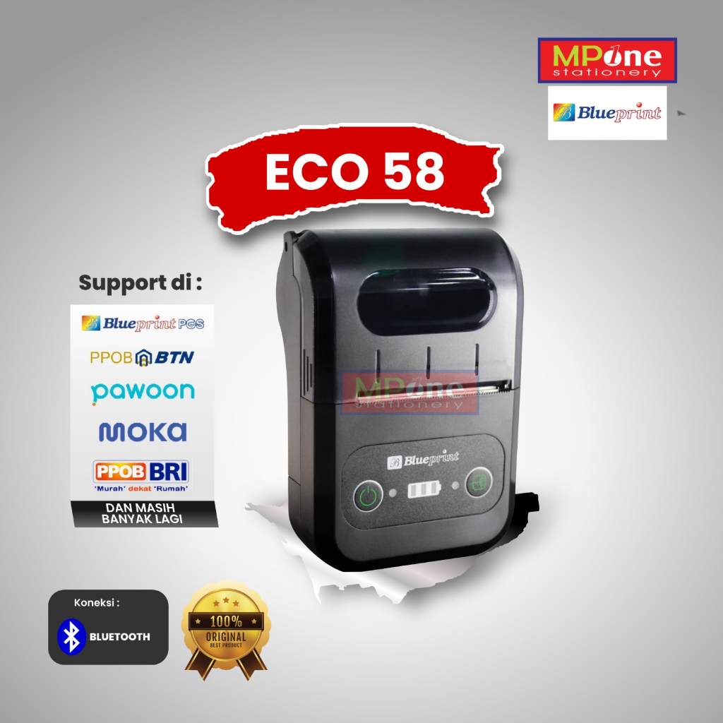 Printer Thermal / Printer Thermal Mini Bluetooth BLUEPRINT ECO58 / BLUEPRINT ECO58 Baterai 18650 Eco