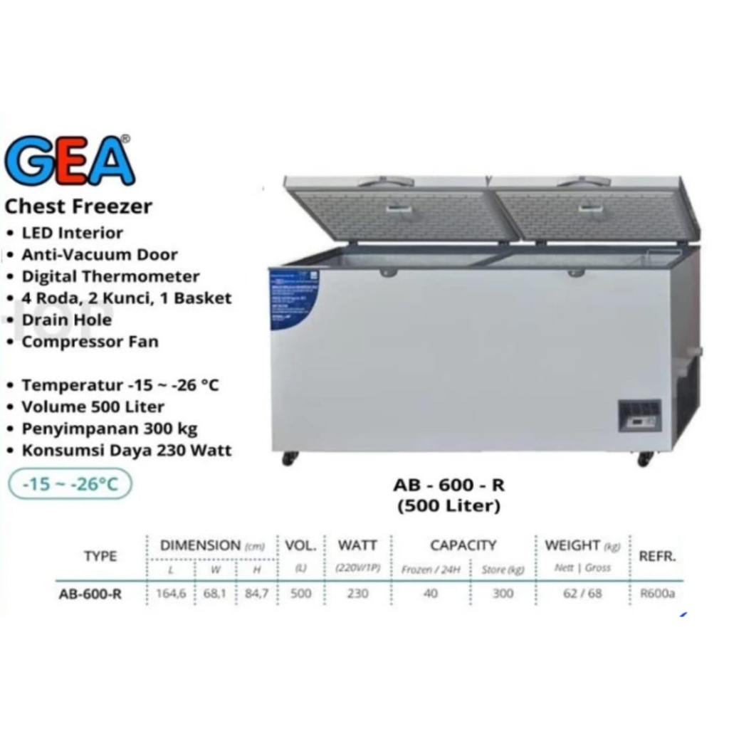 GEA BOX/CHEST FREEZER 500 LITER AB-600-R