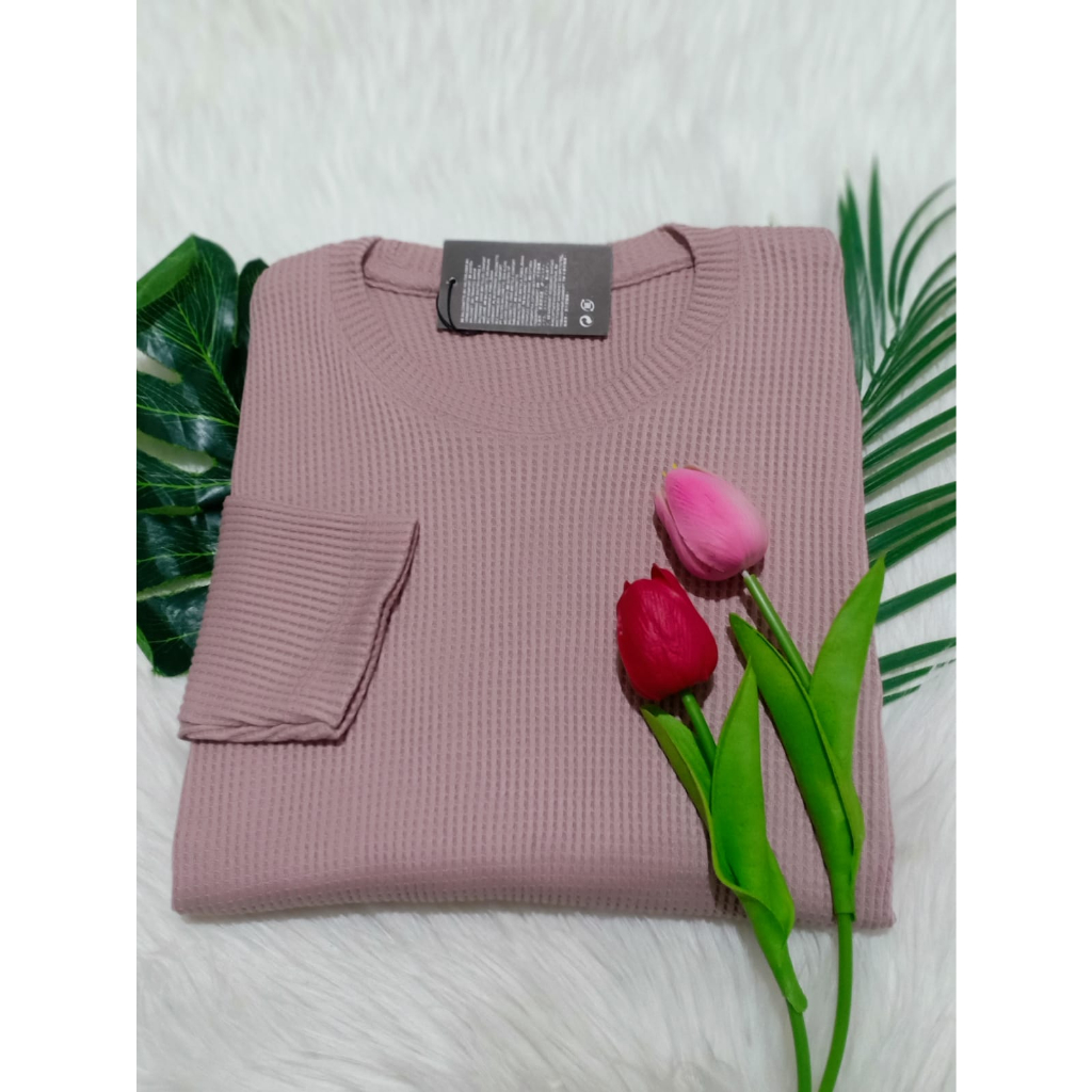 kaos waffle premium / kaos wafflle lengan panjang / kaos polos wafer lengan panjang / kaos waffle wa