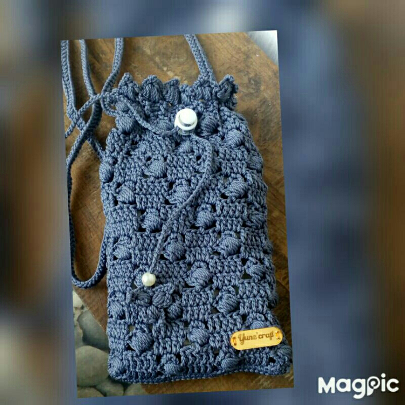 tas rajut handmade tas serut hp tas rajut bulat tas serut rajut tas wanita Tas rajut selempang Sling