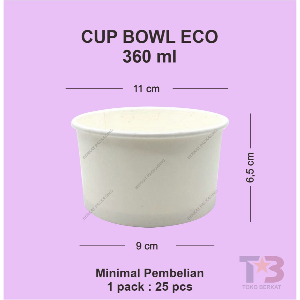 Cup Bowl 360ml 12oz ECO TANPA TUTUP / Paper Bowl 360ml 12oz/TUTUP CUP BOWL / Mangkuk Kertas  / Rice 