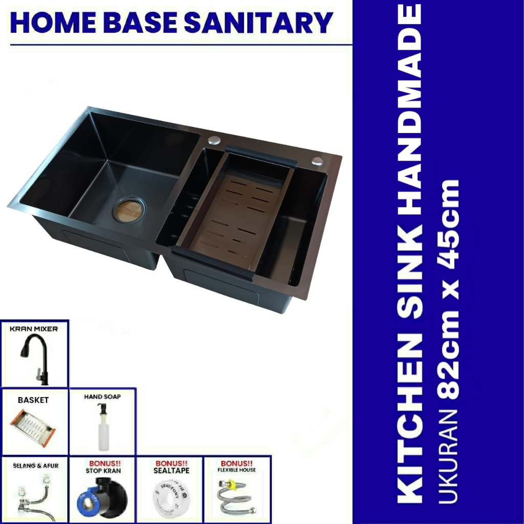 Kitchen Sink Handmade 8245 Black - Bak Cuci Piring Hitam 2 Lubang