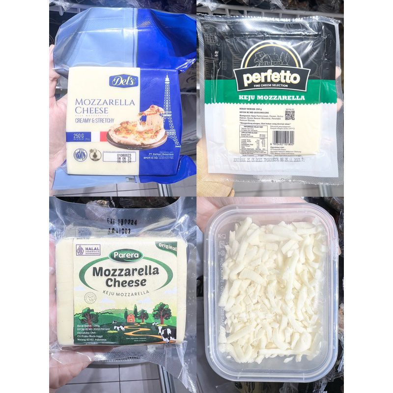 

Keju mozarella / keju mojarela / mozarella cheese / del's mozarella / parera mozarella / perfetto mozarella / maestrella mozarella parut / dels mozarella