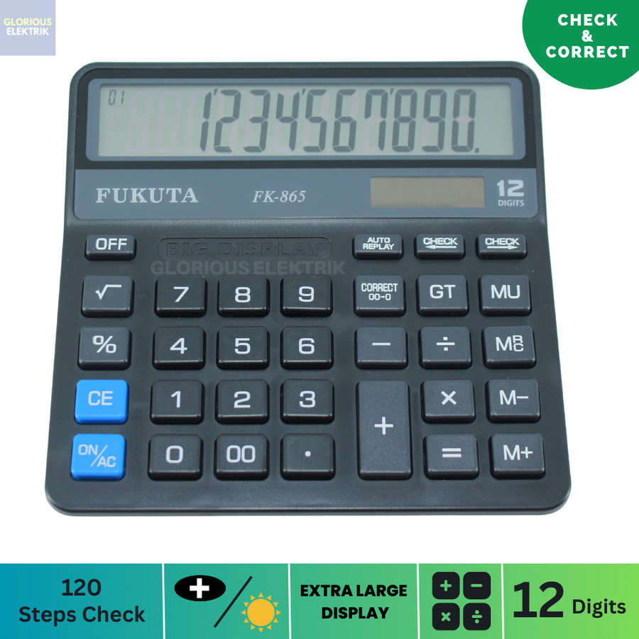 

Kalkulator / Calculator 12 Digit Large Display Dual Power FK-865